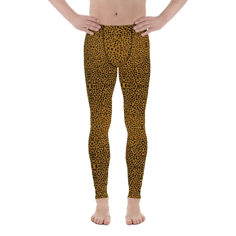 Brown Cheetah Men's Leggings, Animal Print Compression Tights For Men-Made in USA/EU