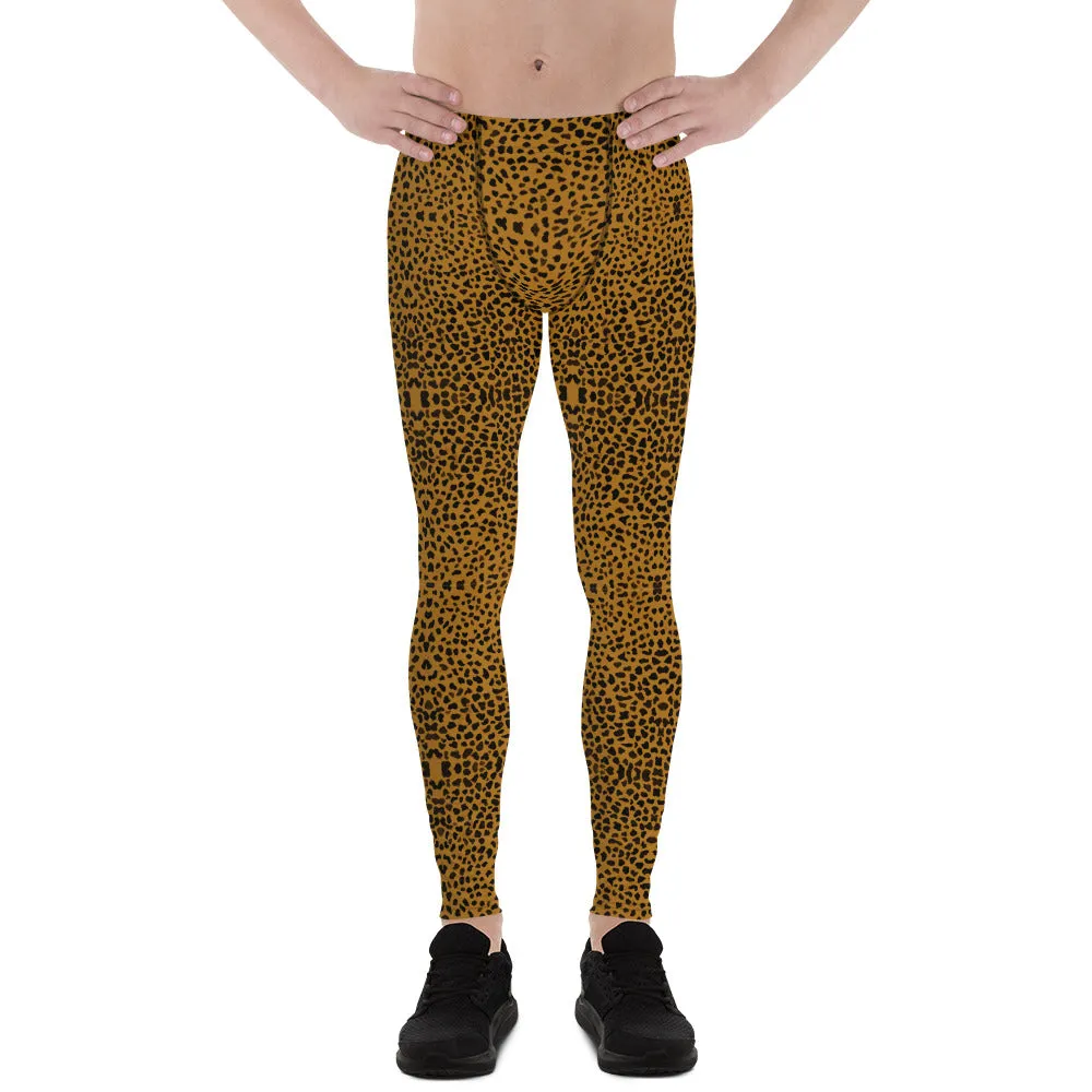 Brown Cheetah Men's Leggings, Animal Print Compression Tights For Men-Made in USA/EU