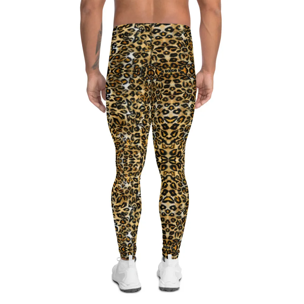 Brown Leopard Print Men's Leggings, Luxury Leopard Animal Print Meggings-Made in USA/EU