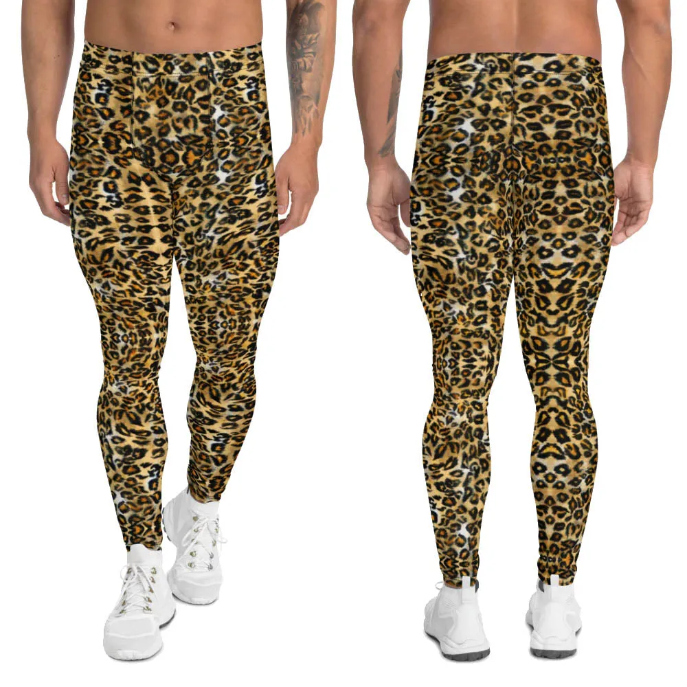 Brown Leopard Print Men's Leggings, Luxury Leopard Animal Print Meggings-Made in USA/EU