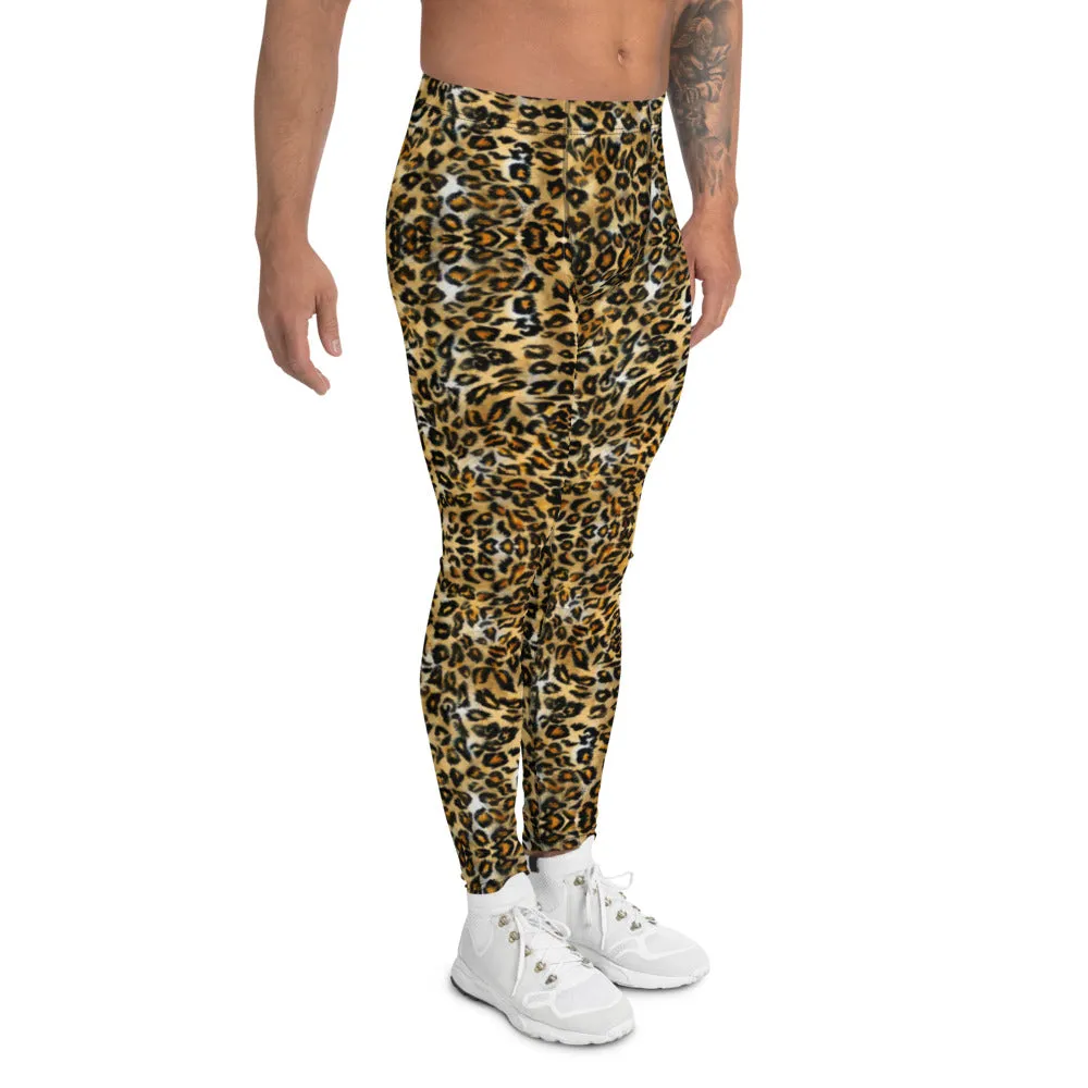 Brown Leopard Print Men's Leggings, Luxury Leopard Animal Print Meggings-Made in USA/EU