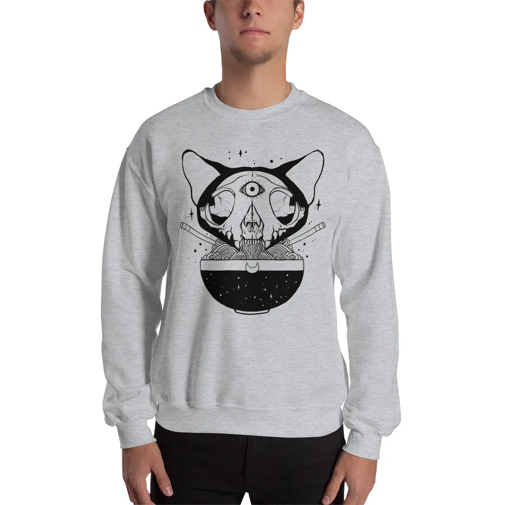 Cat Skull Ramen Noodles Sweatshirt, Gray