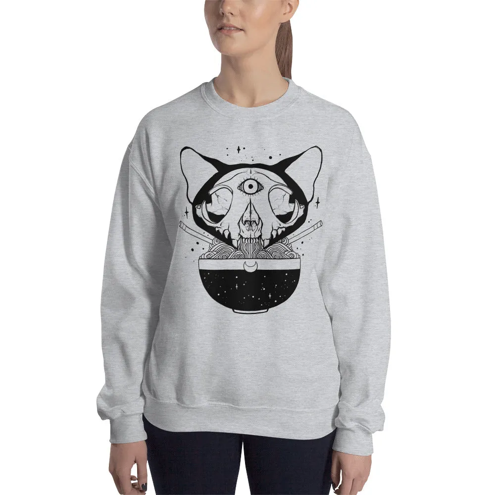 Cat Skull Ramen Noodles Sweatshirt, Gray