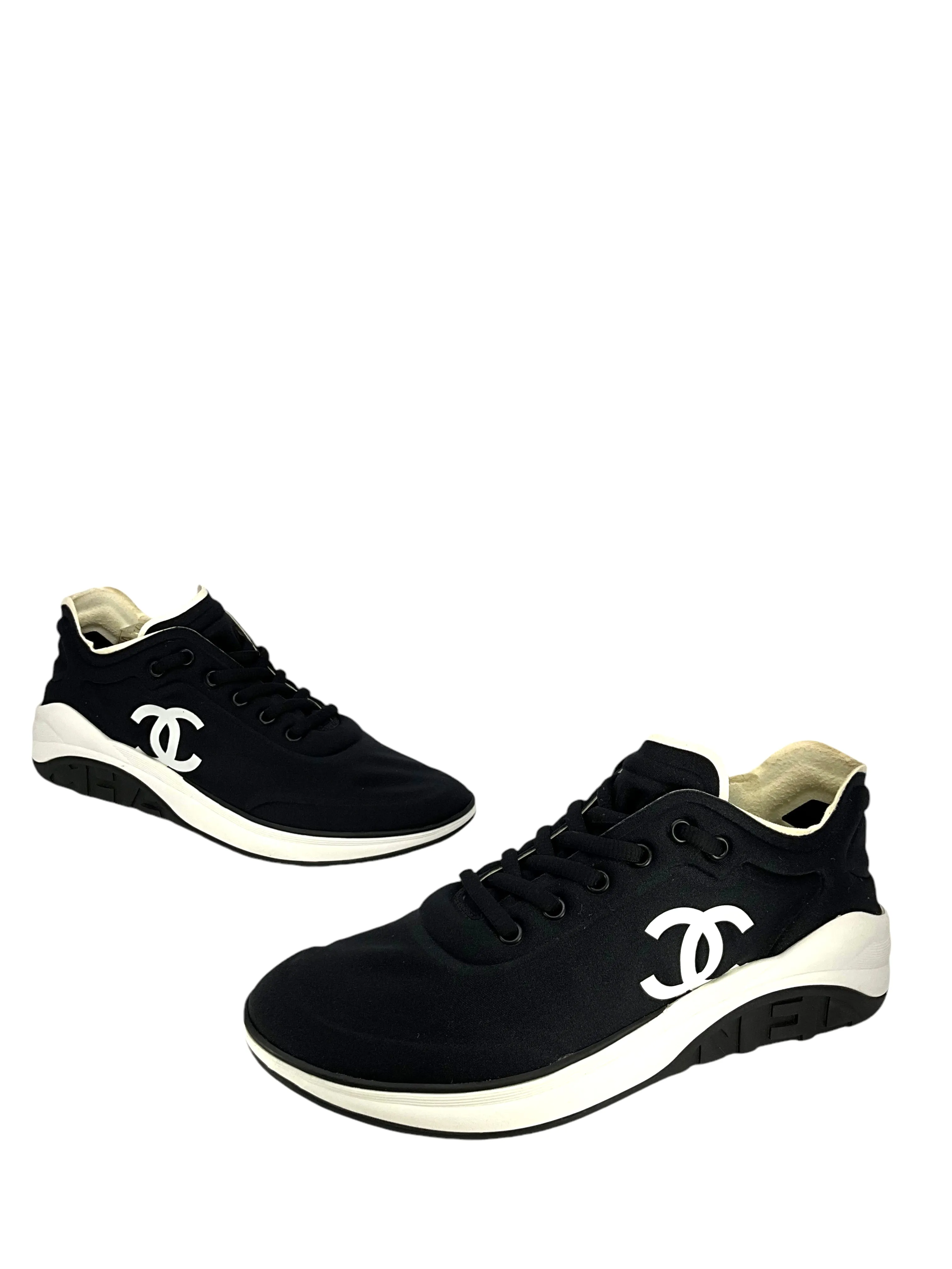 CHANEL Lycra Fabric CC Logo Sneakers Size 9