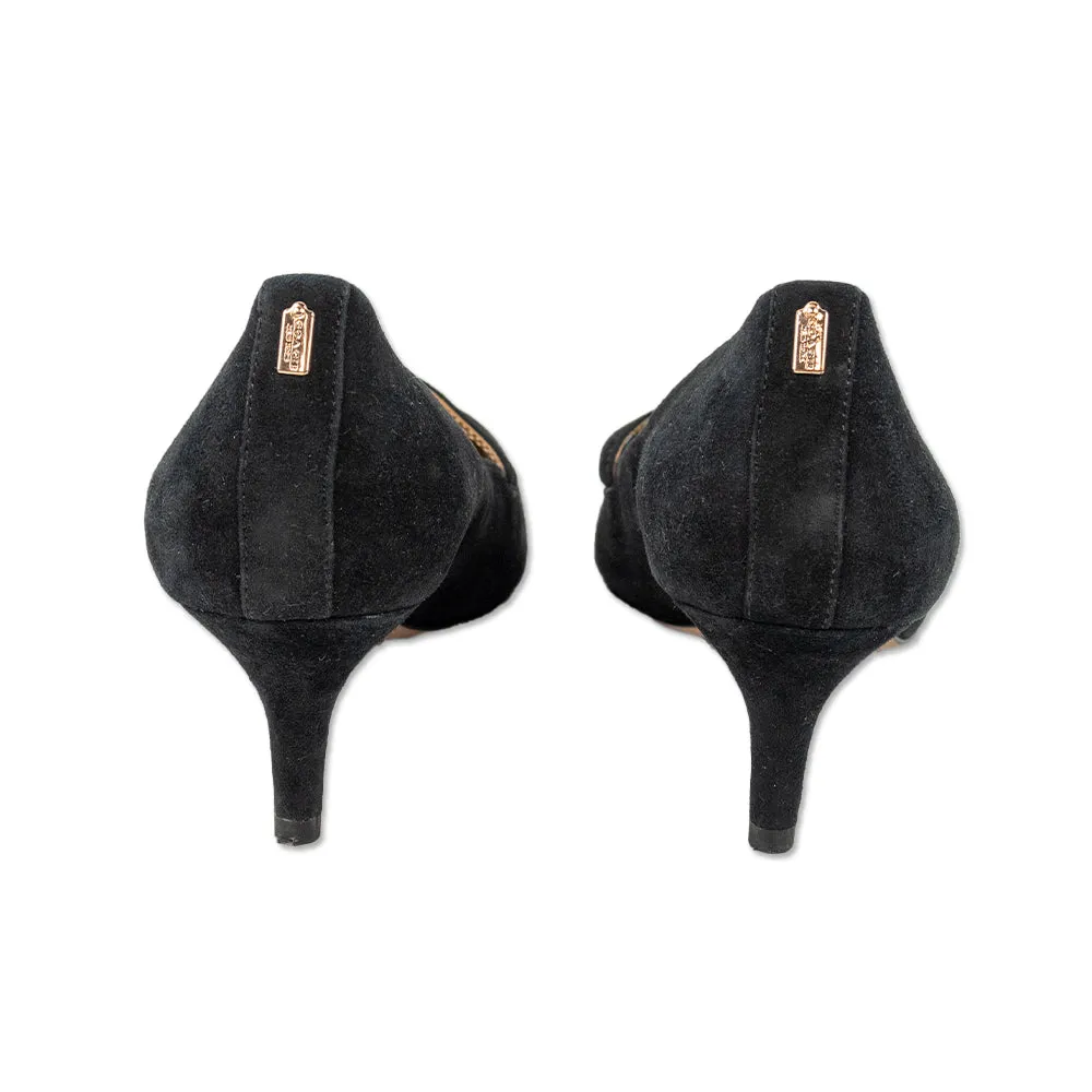 Coach Black Suede Pointed Toe Strappy Kitten Heels