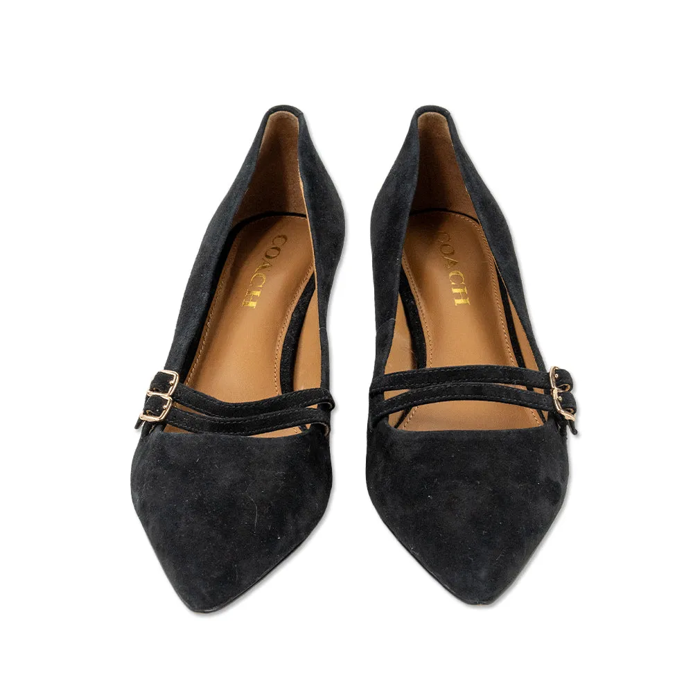 Coach Black Suede Pointed Toe Strappy Kitten Heels