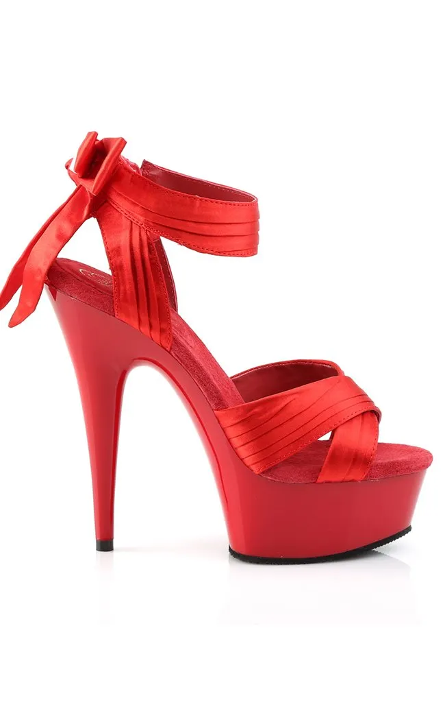 DELIGHT-668 Red Satin Platform Heels