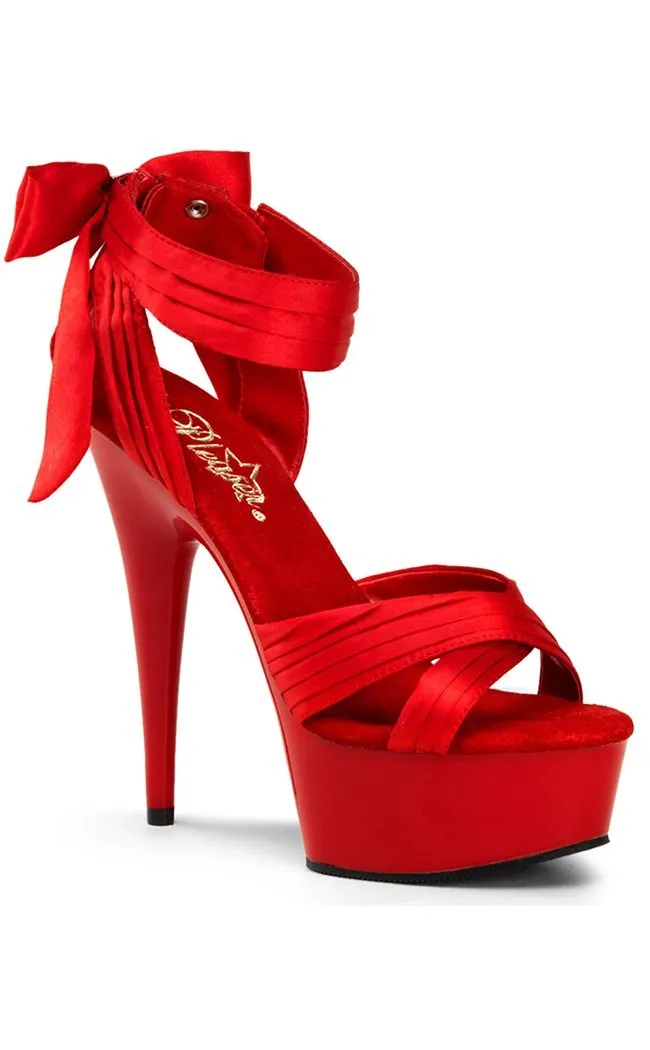 DELIGHT-668 Red Satin Platform Heels