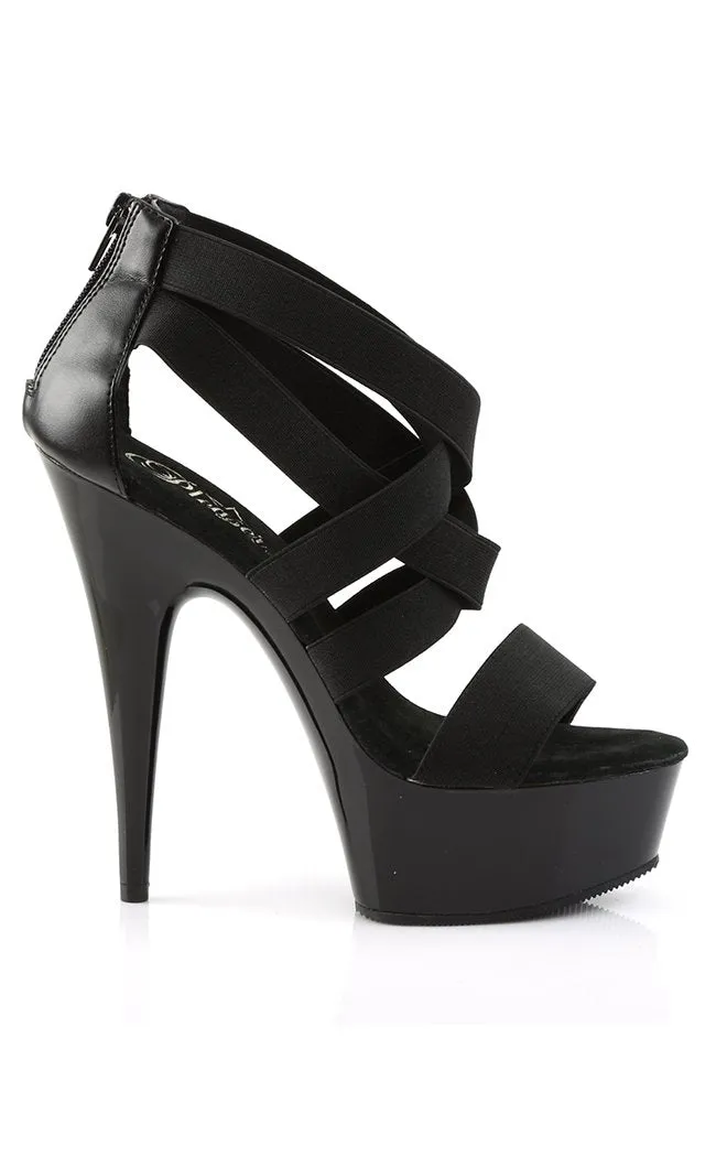 DELIGHT-669 Black Strappy Platform Heels