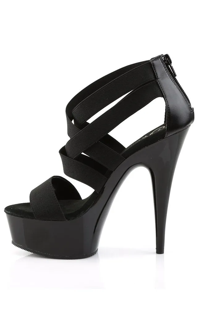 DELIGHT-669 Black Strappy Platform Heels