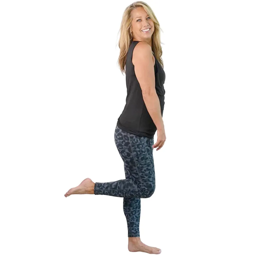 Denise Austin's High Waist Leopard Yoga Leggings with Pockets - Soft Tummy Control Workout Pants