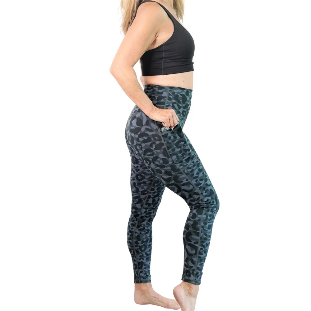 Denise Austin's High Waist Leopard Yoga Leggings with Pockets - Soft Tummy Control Workout Pants