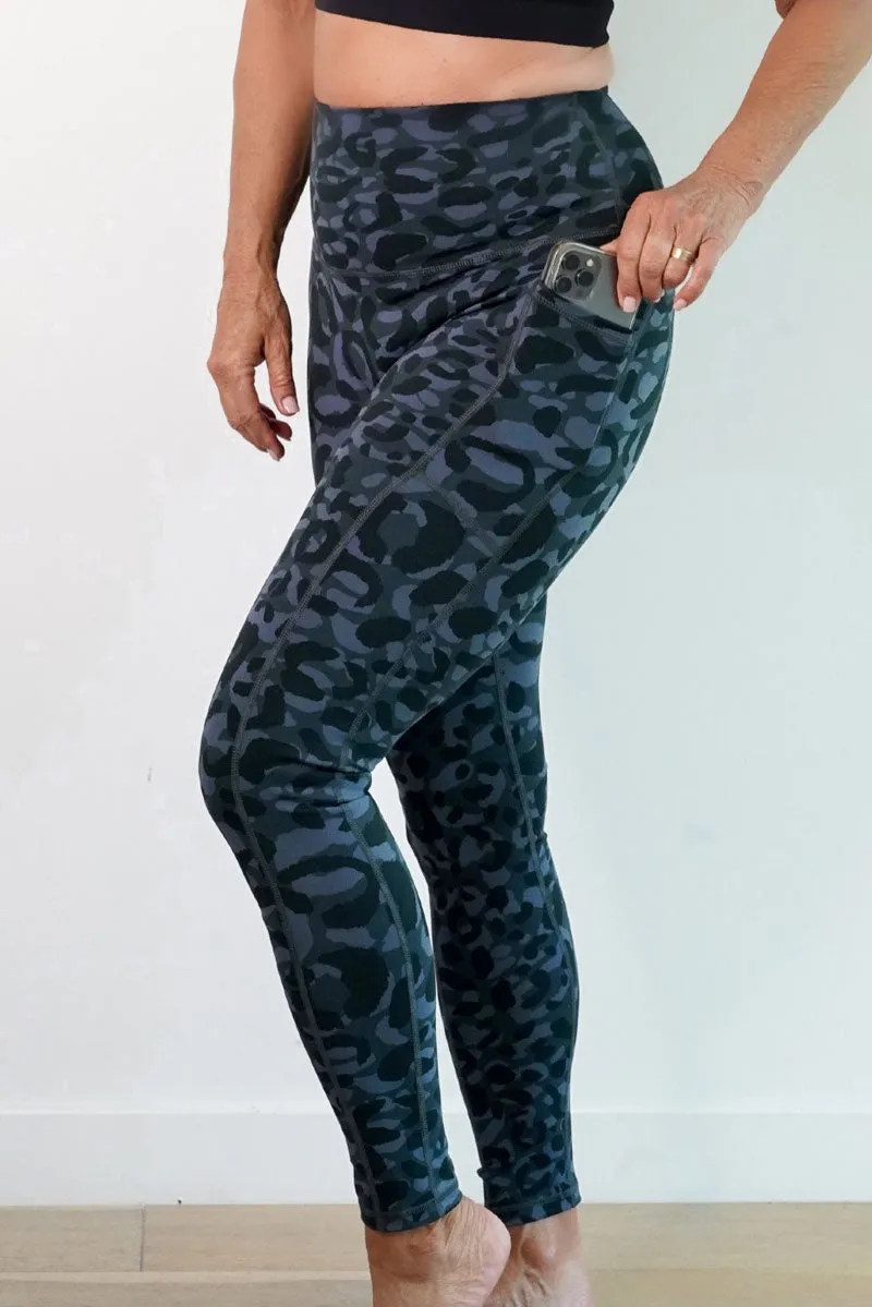 Denise Austin's High Waist Leopard Yoga Leggings with Pockets - Soft Tummy Control Workout Pants