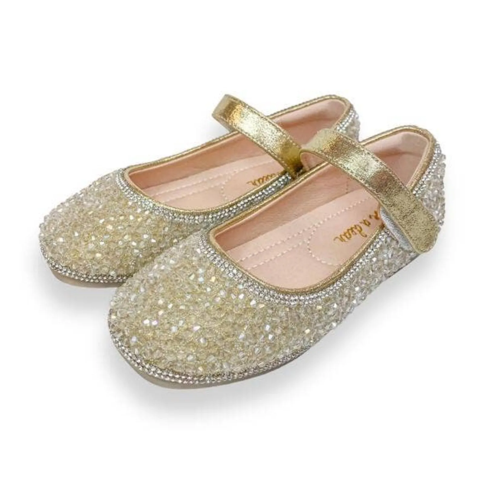 Doe a Dear Gold Stone Flat Girls Dress Shoes