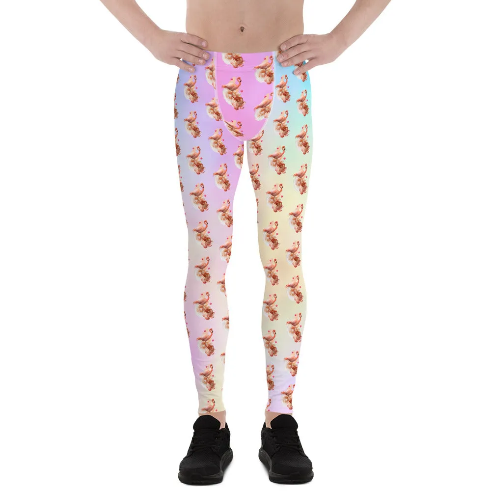 Dreamy Flamingo Men's Leggings, Pastel Cute Bird Print Meggings Run Tights-Made in USA/EU