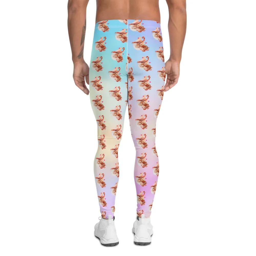 Dreamy Flamingo Men's Leggings, Pastel Cute Bird Print Meggings Run Tights-Made in USA/EU