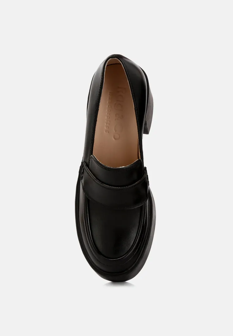 Elspeth Heeled Platform Leather Loafers in Black