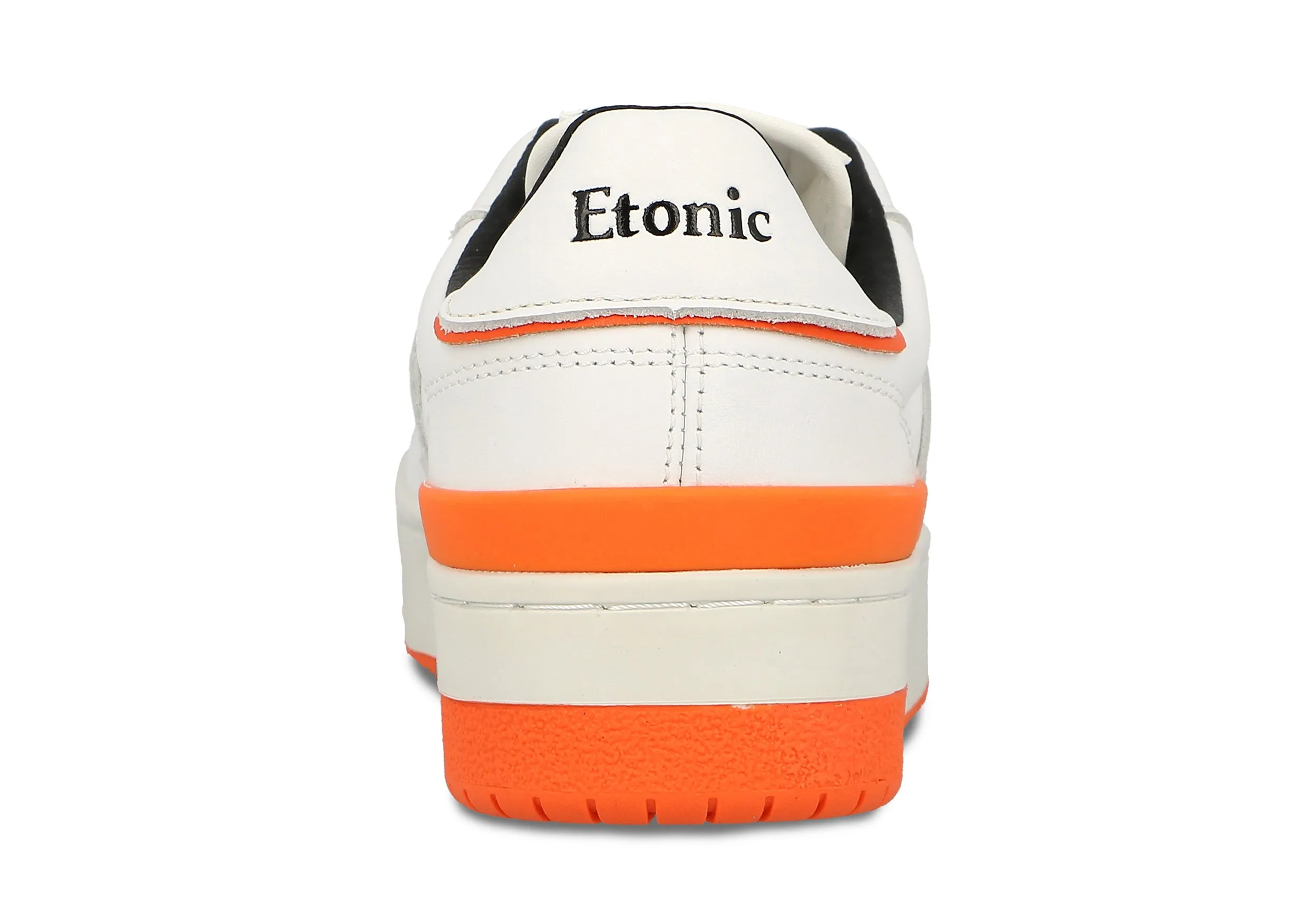 Etonic B481 sneakers in white leather with orange details and white midsole with orange bottom outsole.