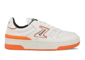 Etonic B481 sneakers in white leather with orange details and white midsole with orange bottom outsole.