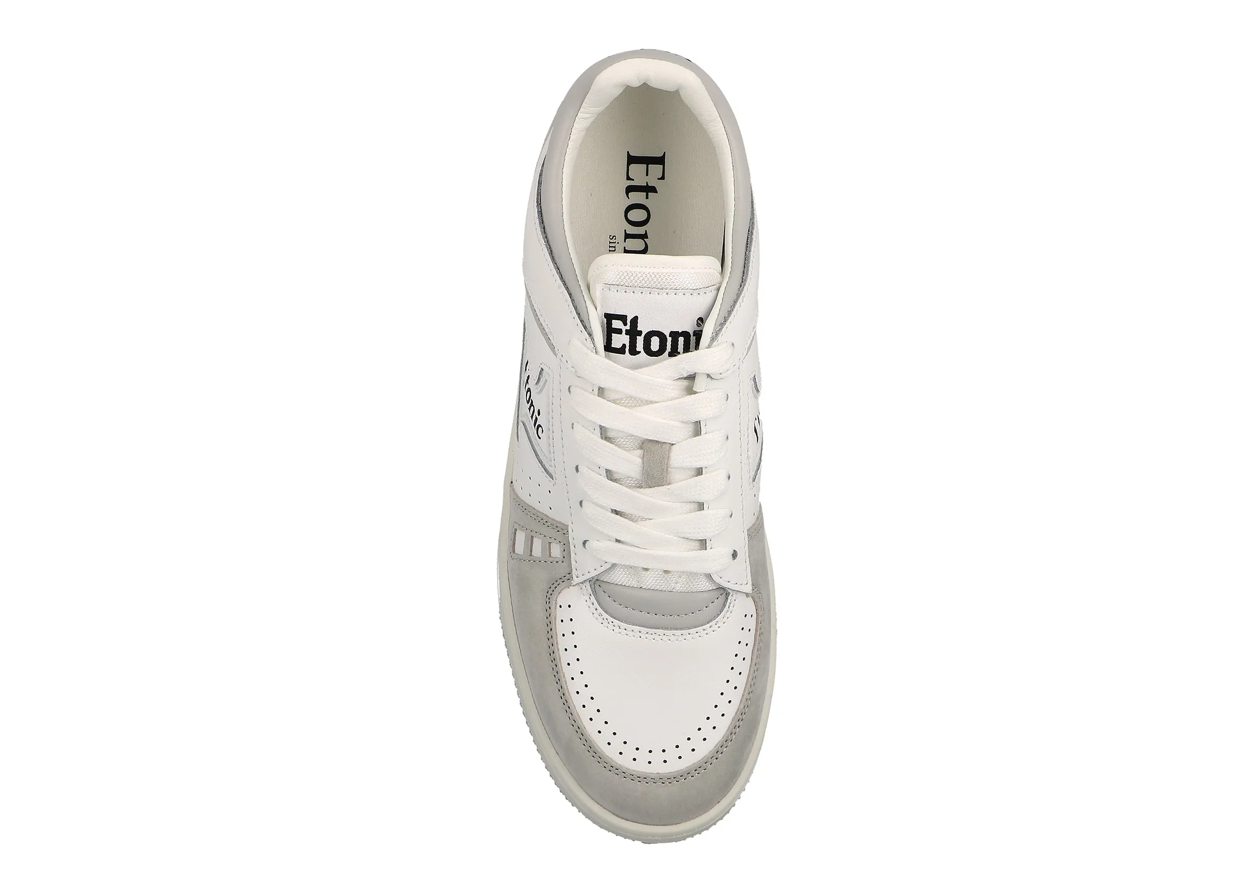 Etonic B509 sneakers in white leather, light grey suede, black details and off white outsole.