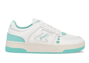 Etonic B509 sneakers in white leather with turquoise details and inserts.