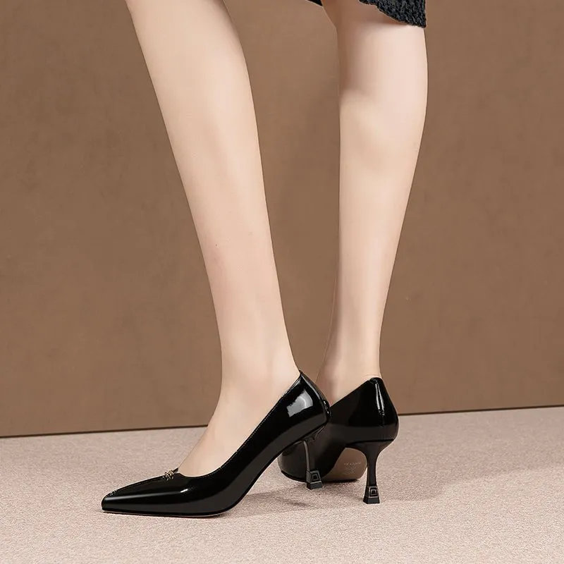 Exquisite Cow Leather Pointed Toe Thin Heels