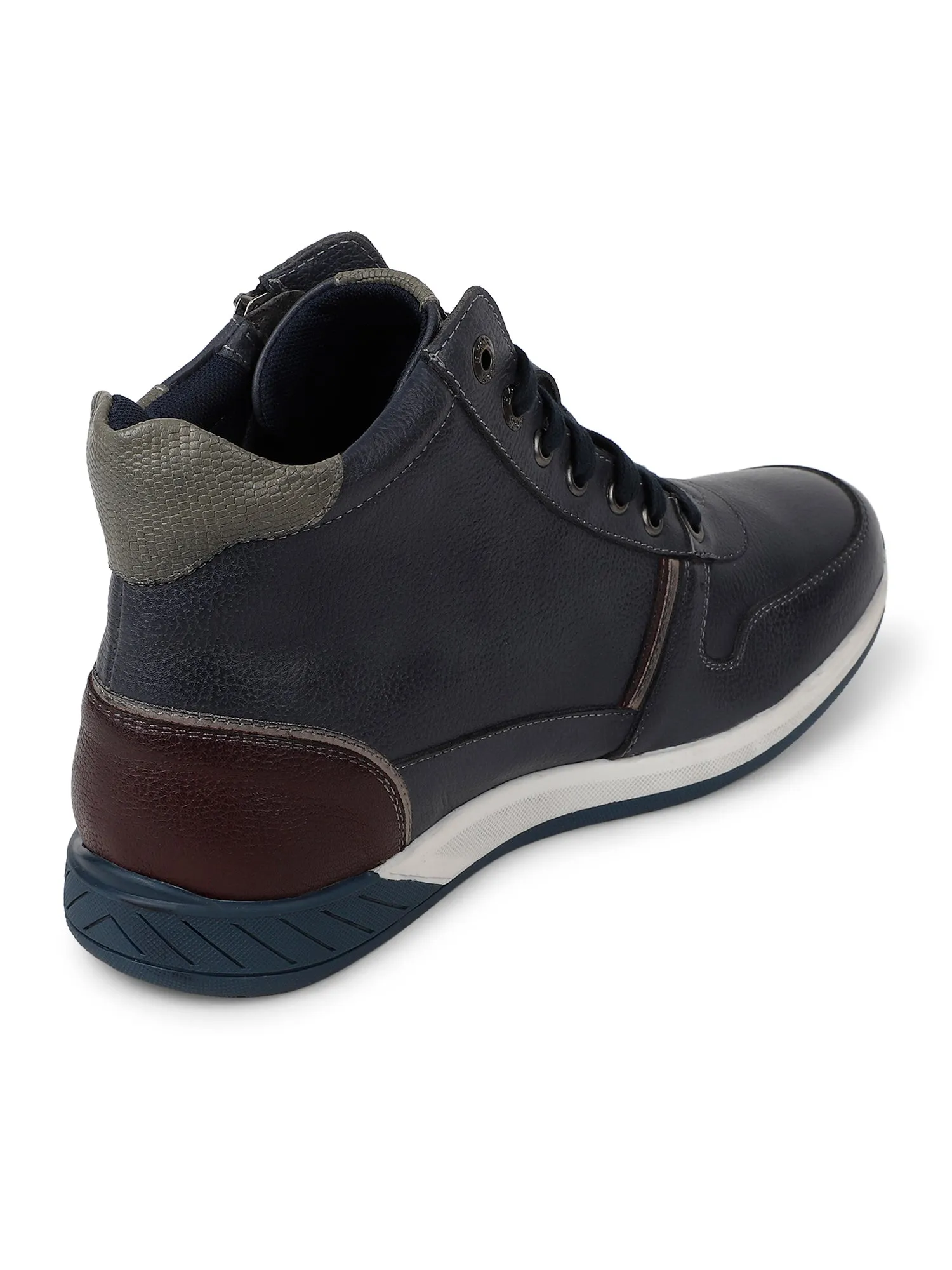 Ezok Blue Lace-ups Leather Sneakers For Men