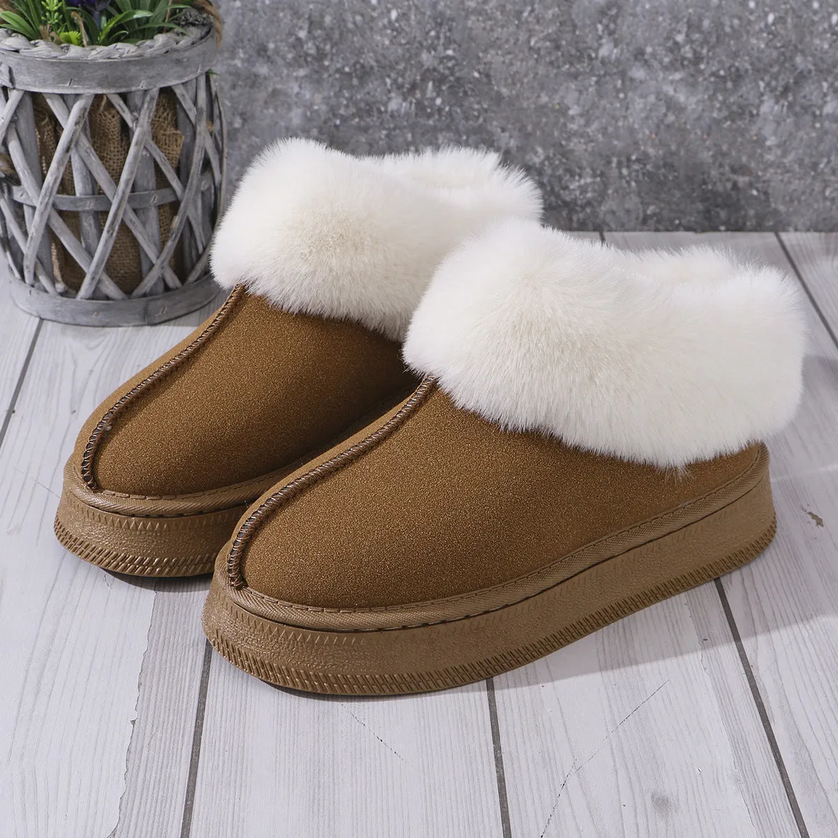 Fashionable Thick Sole Fleece Lined Round Toe Winter 2024 Shoes