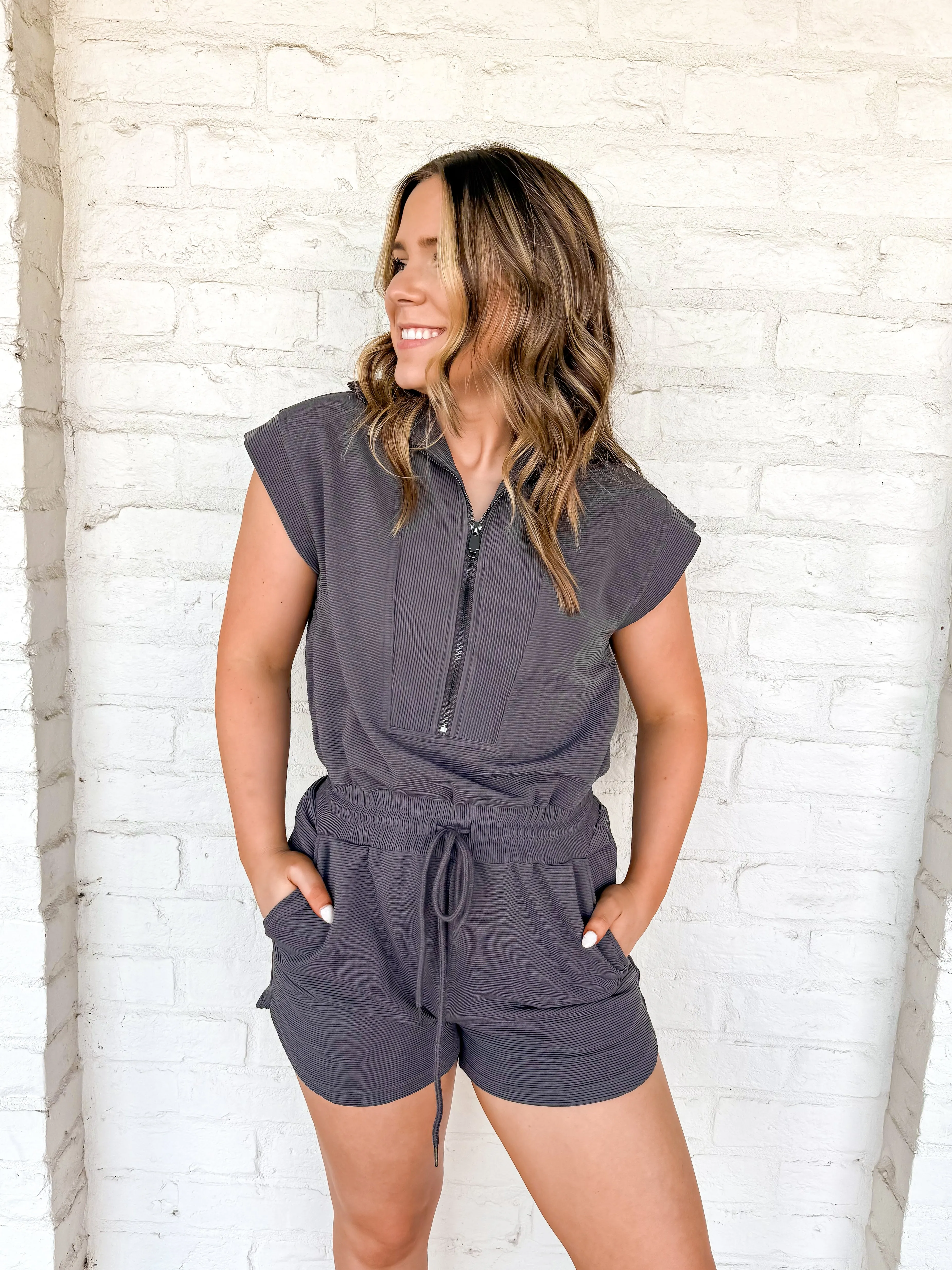 Fast Break Romper Charcoal