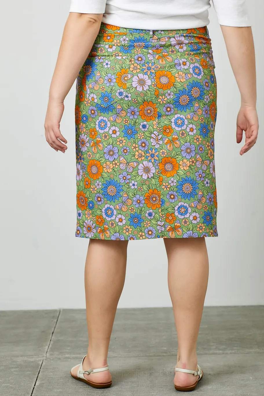 Flower & Butterfly Print Twill Skirt