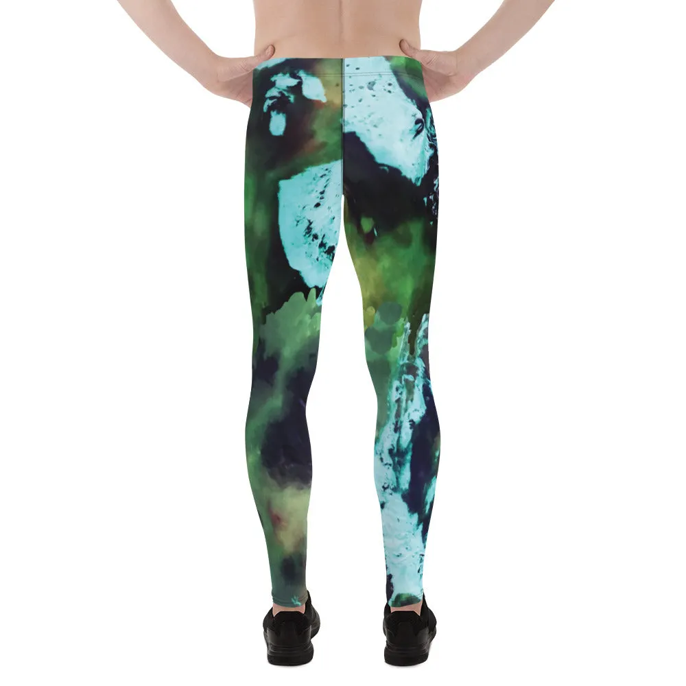 Green Abstract Print Men's Leggings, Green Abstract Printed Sexy Meggings - Made in USA/EU/MX