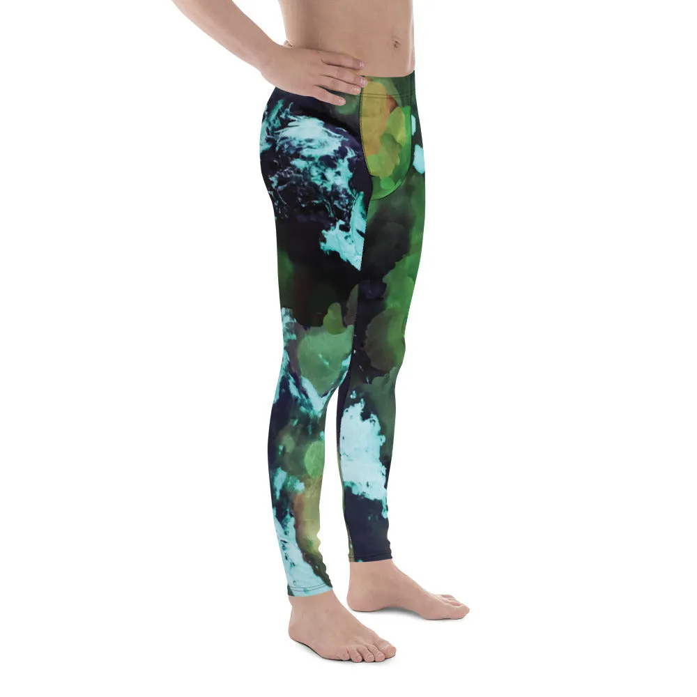 Green Abstract Print Men's Leggings, Green Abstract Printed Sexy Meggings - Made in USA/EU/MX