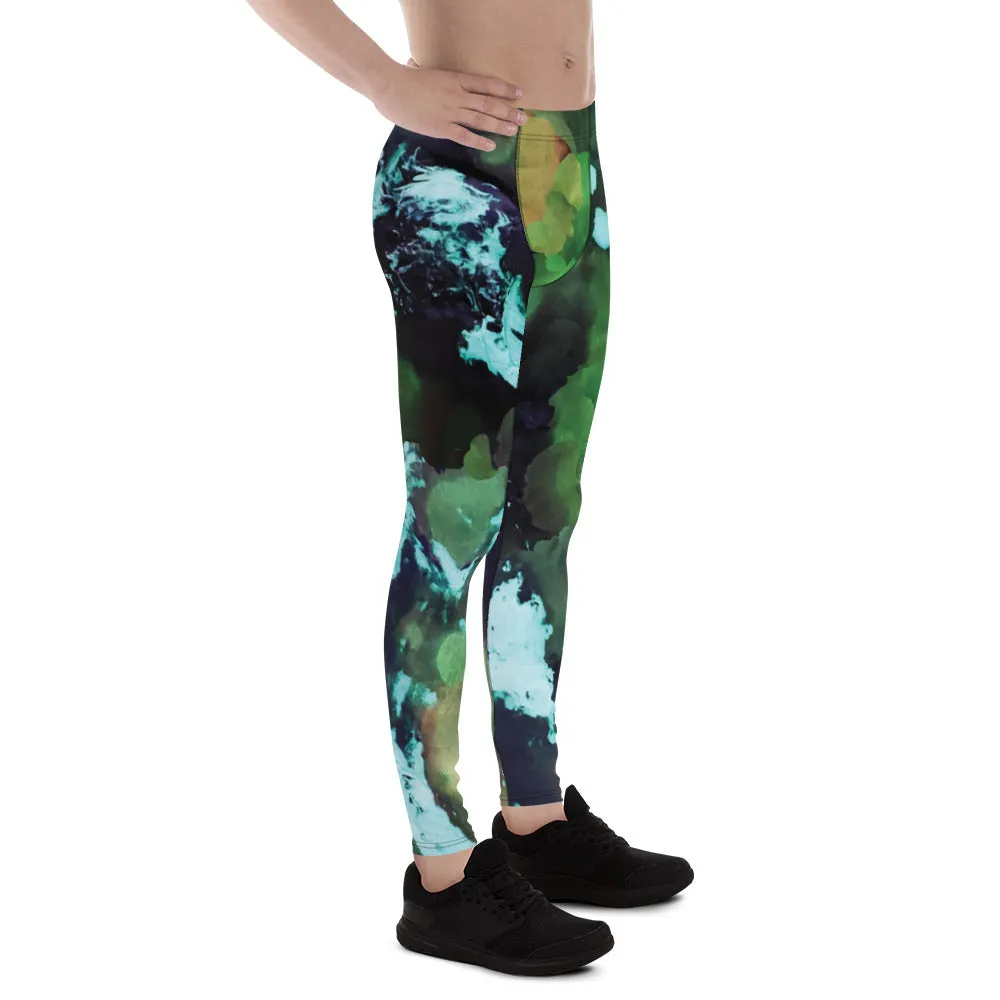 Green Abstract Print Men's Leggings, Green Abstract Printed Sexy Meggings - Made in USA/EU/MX