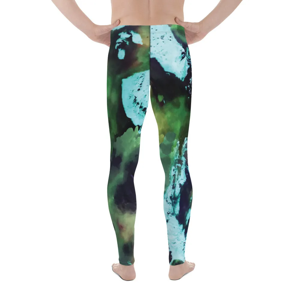 Green Abstract Print Men's Leggings, Green Abstract Printed Sexy Meggings - Made in USA/EU/MX