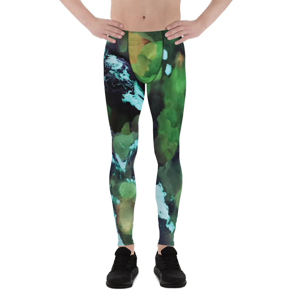 Green Abstract Print Men's Leggings, Green Abstract Printed Sexy Meggings - Made in USA/EU/MX