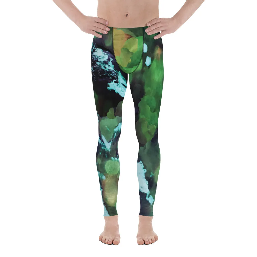 Green Abstract Print Men's Leggings, Green Abstract Printed Sexy Meggings - Made in USA/EU/MX