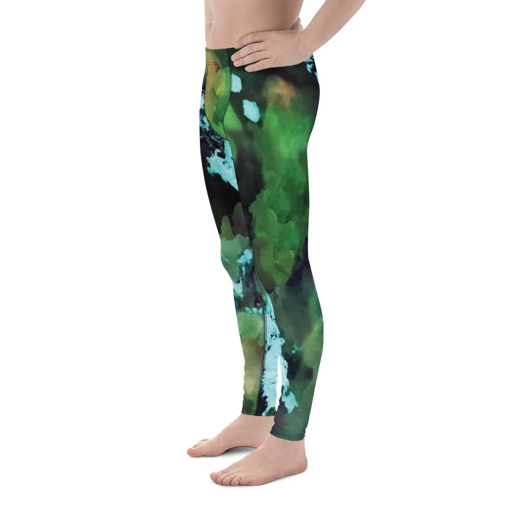 Green Abstract Print Men's Leggings, Green Abstract Printed Sexy Meggings - Made in USA/EU/MX