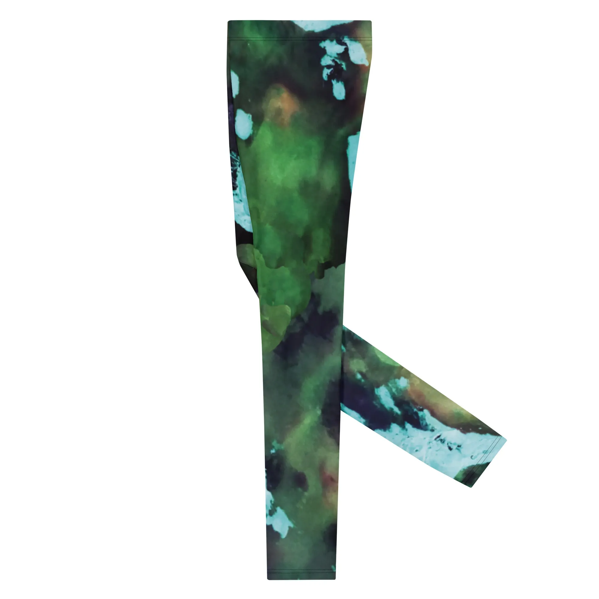 Green Abstract Print Men's Leggings, Green Abstract Printed Sexy Meggings - Made in USA/EU/MX