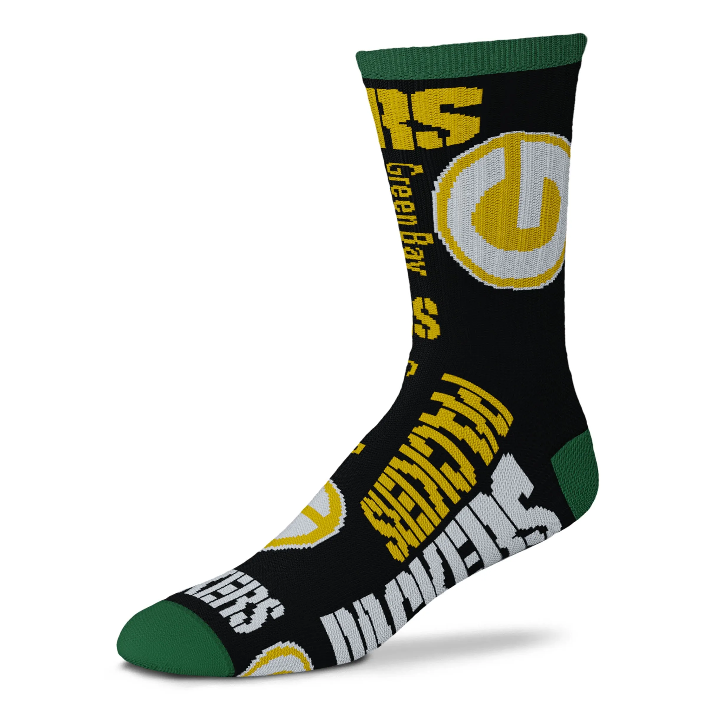 Green Bay Packers End To End Big Logo Socks, Black