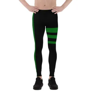 Green Black Striped Men's Leggings, Designer Premium Black Striped Meggings-Made in USA/EU/MX