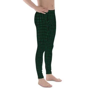 Green Buffalo Plaid Meggings, Premium Christmas Style Holiday Festive Men's Leggings Best Run Tights-Made in USA/EU/MX