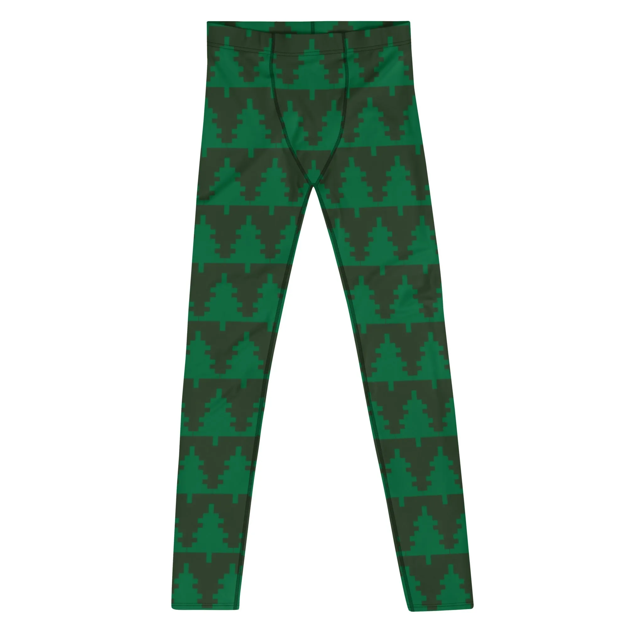 Green Christmas Tree Men's Leggings, Xmas Tree Festive Best Holiday Tights For Men - Made in USA/EU/MX