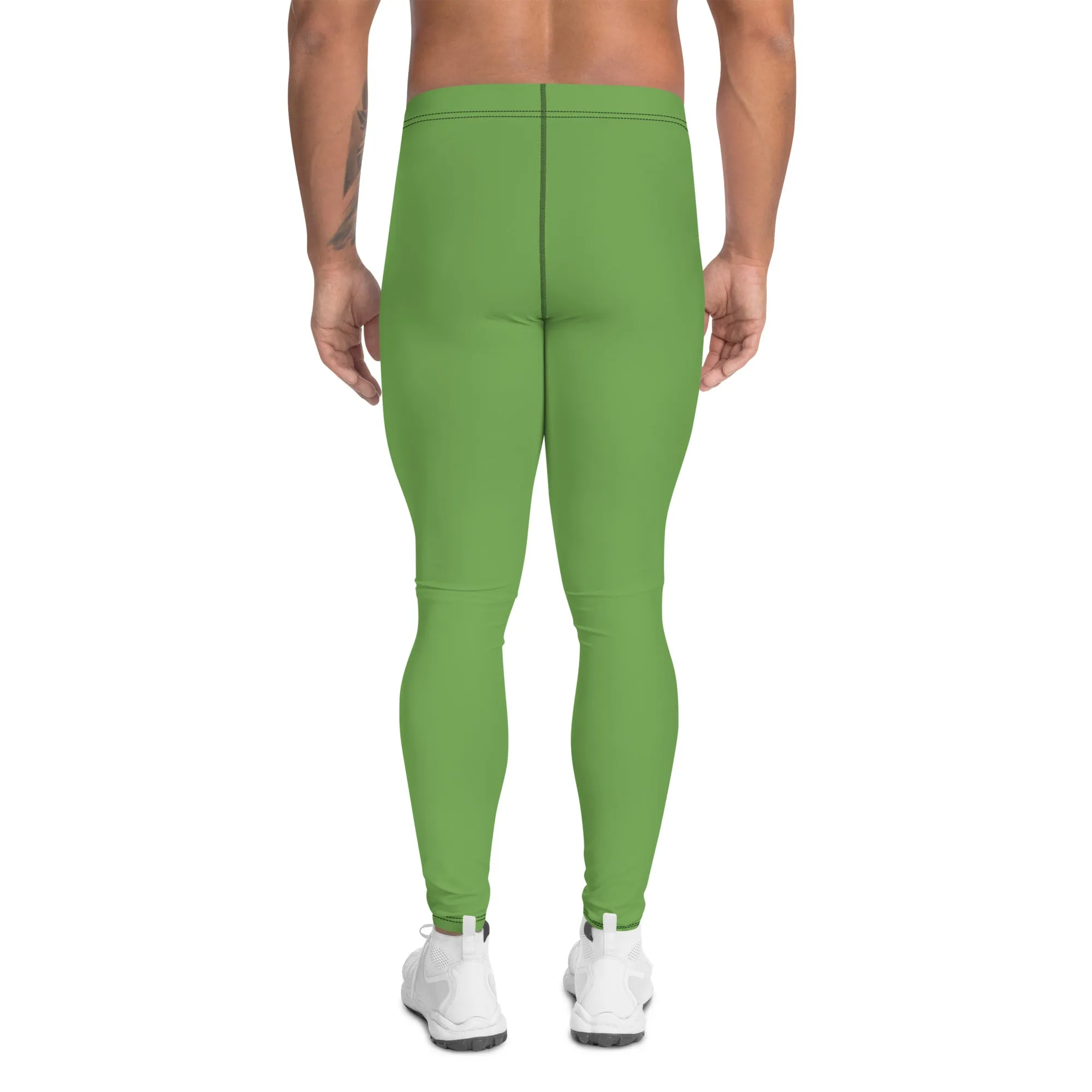 Green Solid Color Men's Leggings, Pastel Matcha Green Color Modern Meggings-Made in USA/EU/MX