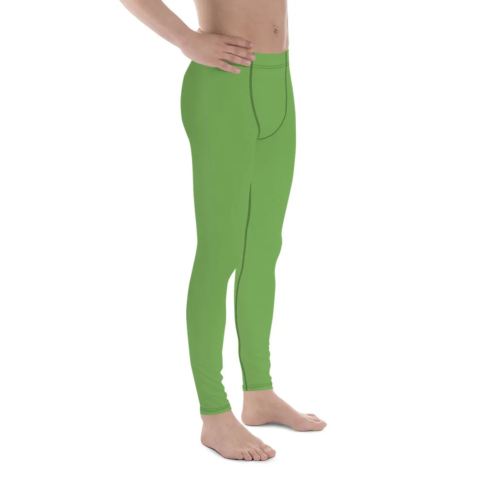 Green Solid Color Men's Leggings, Pastel Matcha Green Color Modern Meggings-Made in USA/EU/MX