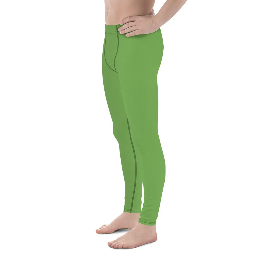 Green Solid Color Men's Leggings, Pastel Matcha Green Color Modern Meggings-Made in USA/EU/MX