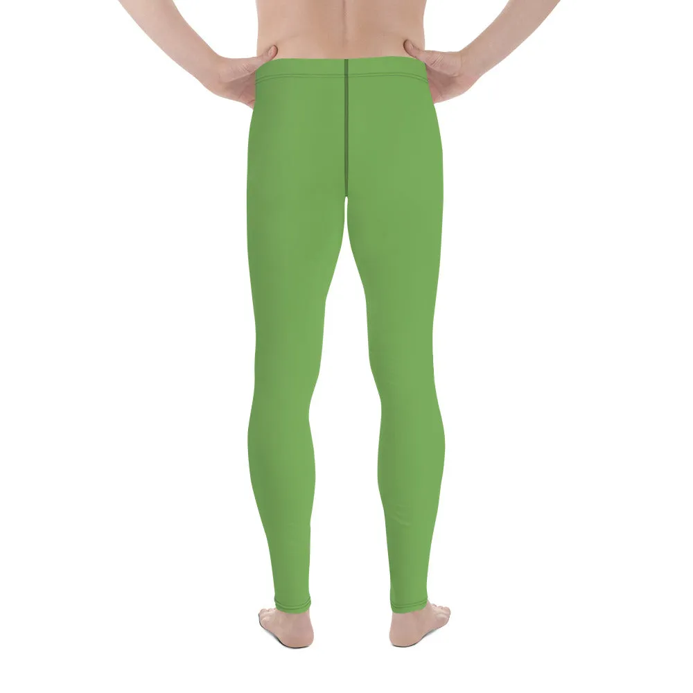 Green Solid Color Men's Leggings, Pastel Matcha Green Color Modern Meggings-Made in USA/EU/MX