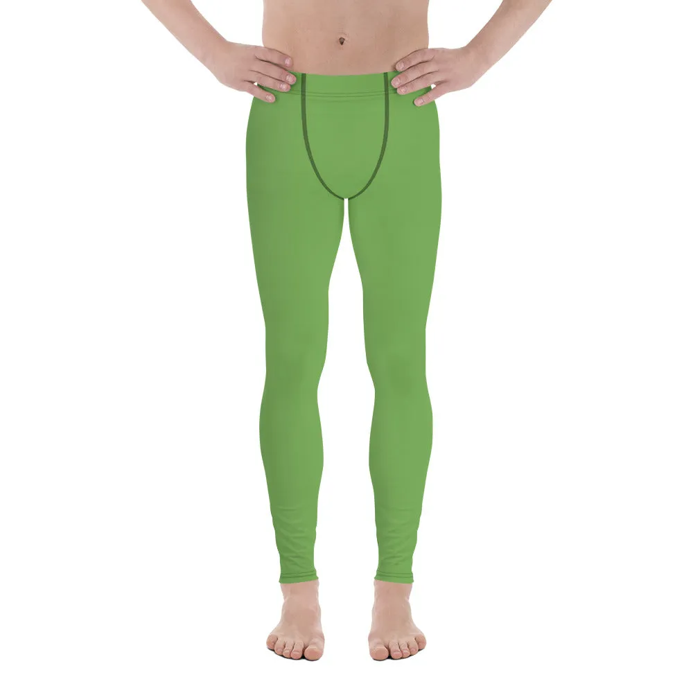 Green Solid Color Men's Leggings, Pastel Matcha Green Color Modern Meggings-Made in USA/EU/MX