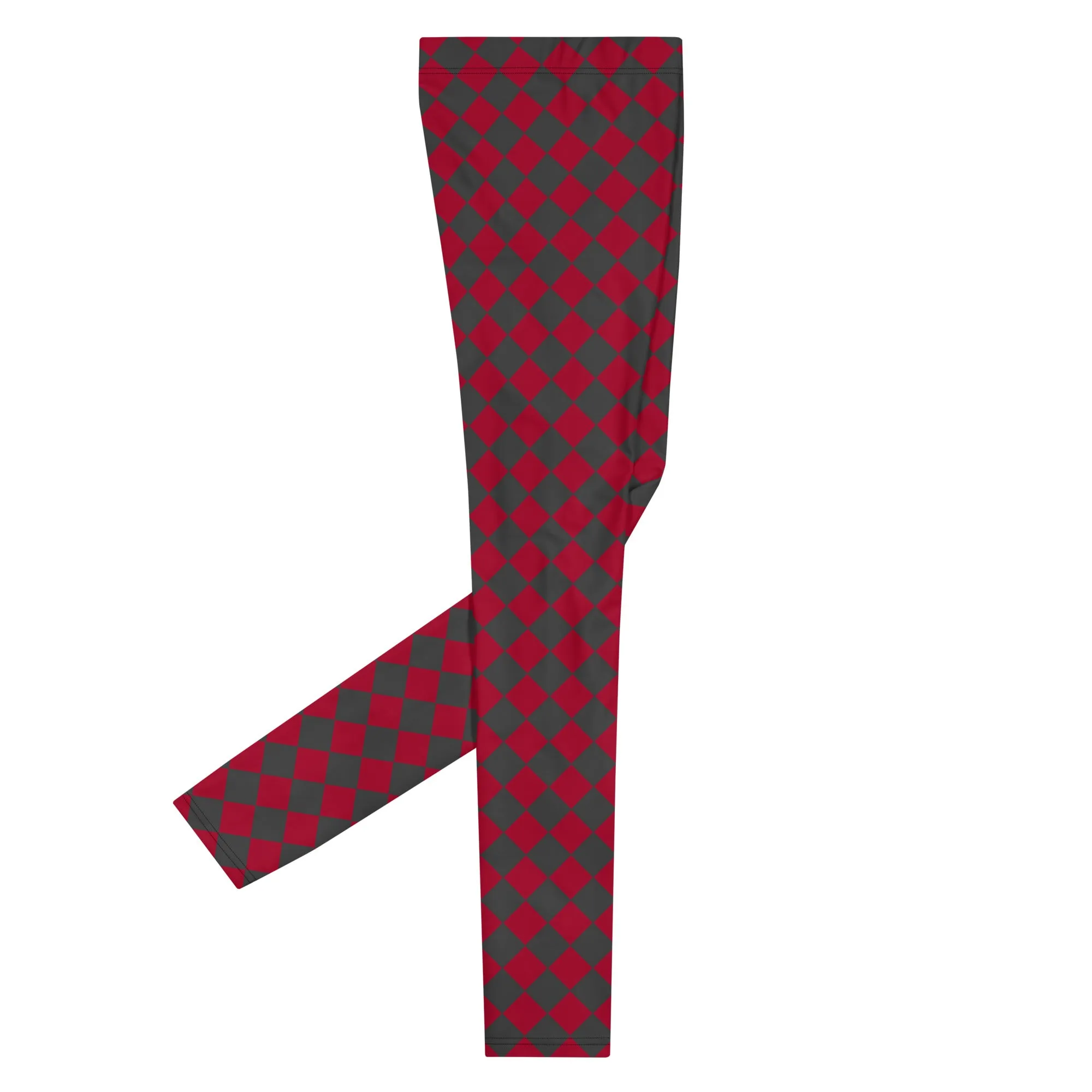 Grey Red Checkered Men's Leggings, Check Pants Men, Men's Plaid Pants, Checkered Pants - Made in USA/EU/MX