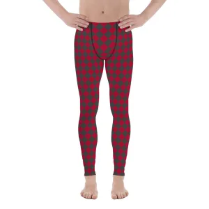 Grey Red Checkered Men's Leggings, Check Pants Men, Men's Plaid Pants, Checkered Pants - Made in USA/EU/MX