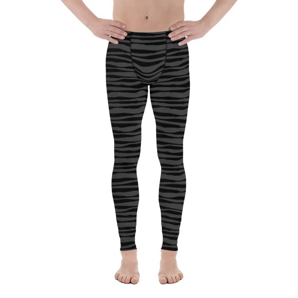 Grey Stripes Men's Leggings, Striped Modern Meggings Compression Tights-Made in USA/EU